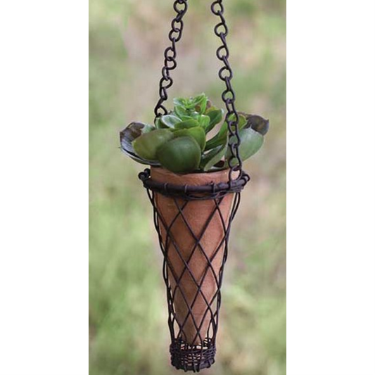 Small Cone Shaped Hanging Terra Cotta Planter